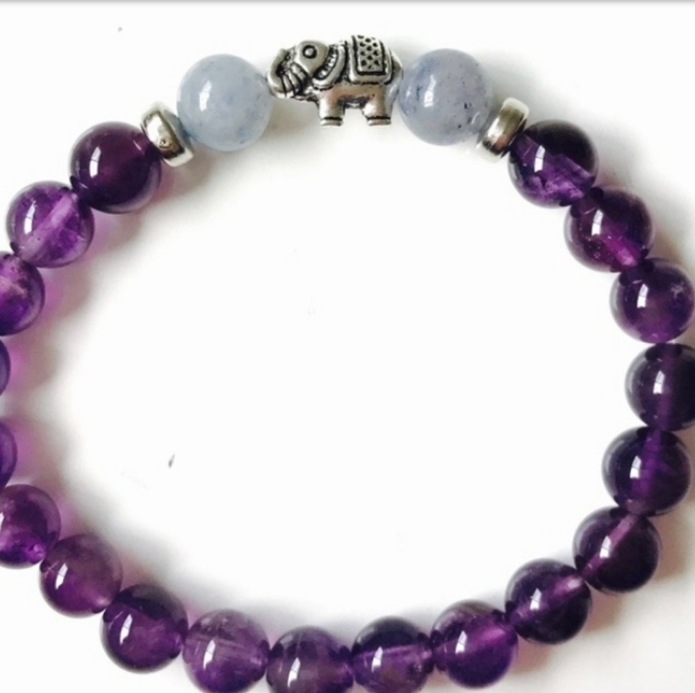 Purple amethyst elephant mala bracelet